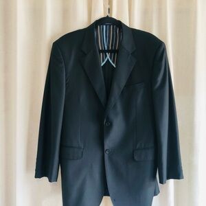 Carven Men's Black Suit Jacket with Subtle Satin Lapel